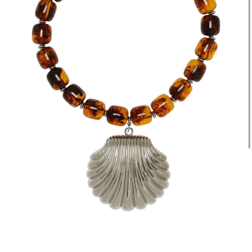 Julietta Rhodium Plated Beaded Shell Pendant Necklace